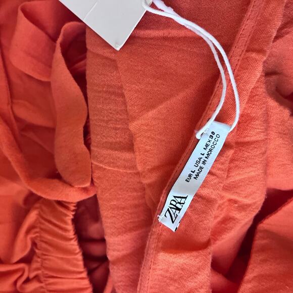 New Zara Open Back Dress Orange 0085/337 Dolman Sleeve Cotton Large NWT - Picture 7 of 8